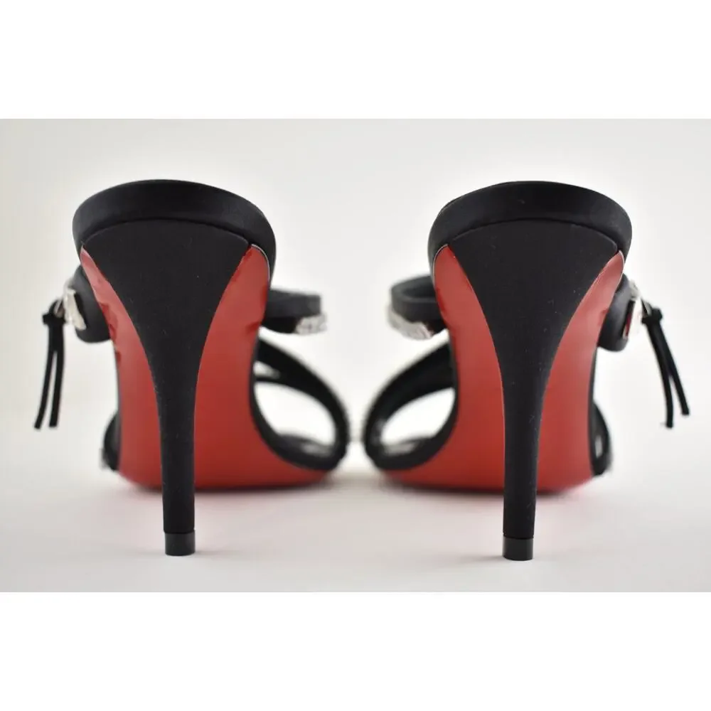 Christian Louboutin Merylzip Strass 80 Black Crystal Sandal Mule Heel Pump 37.5